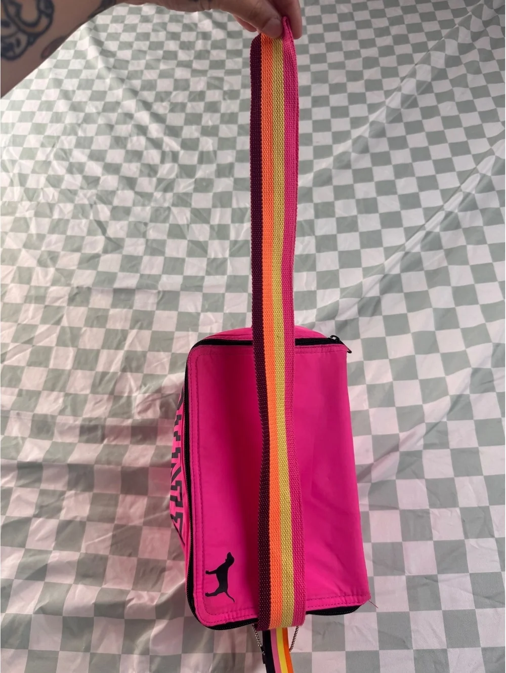 Victoria's Secret PINK Bright Pink Lunch Bag with Rainbow Strap